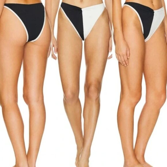 New L*SPACE Jada Bitsy Black/Cream Bikini Bottom Size Large - Picture 1 of 8